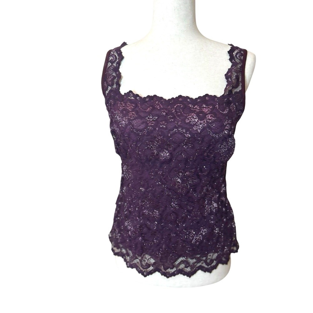 Vtg Cache Purple Square Neck Top Sheer Lace Overlay Size Medium Fairy Whimsigoth - Picture 7 of 8